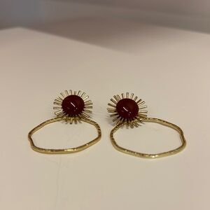 Elegant Gold and Red Sunburst Earrings
